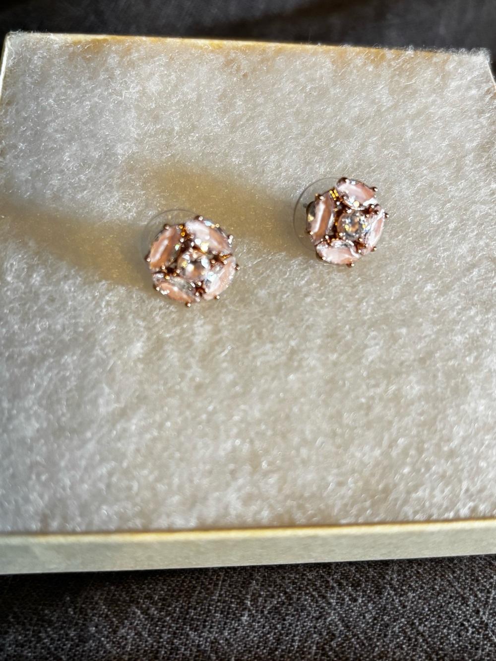 Rose Gold Blush Pink Crystal Cluster Stud Earrings CZ Statement Bridal Dainty